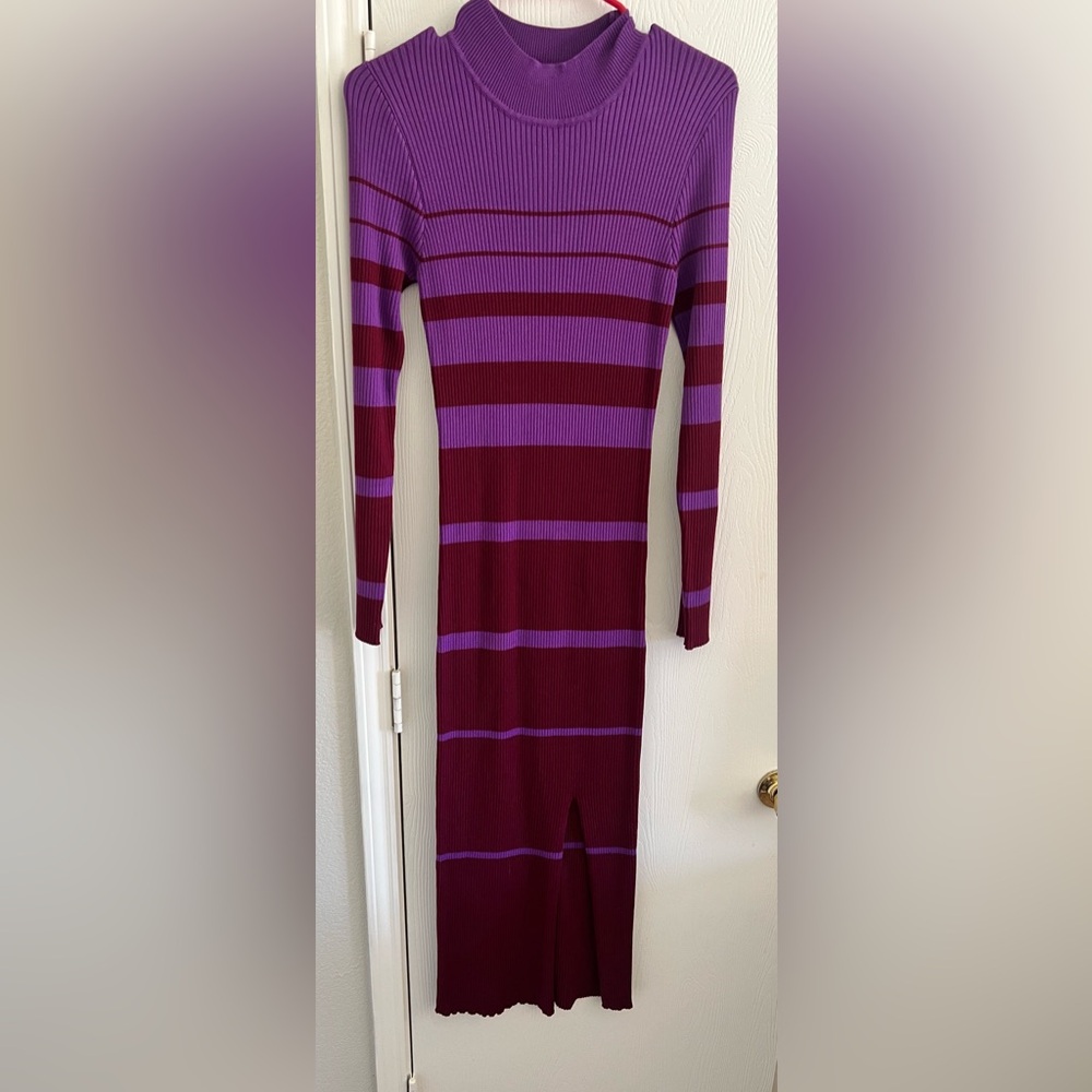 Pink Lilly Skies Are Blue Long Sleeve Dress Striped Midi Dress with Slit